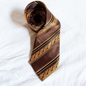 Lanvin Paris Silk Baroque Print Men’s Tie Brown Gold